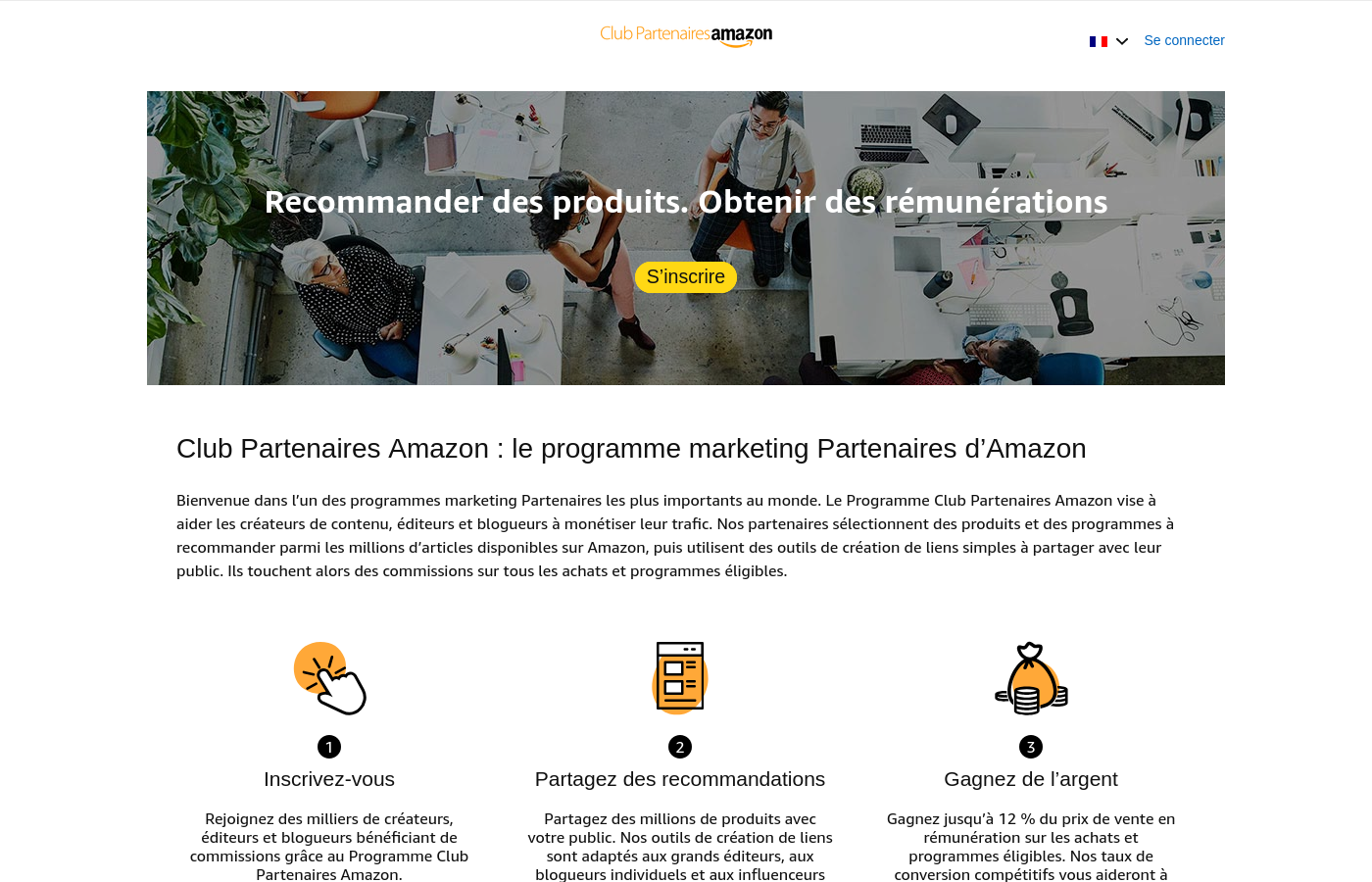 Page officielle Club Partenaires Amazon avec recommandation de produits et rémunérations d affiliation