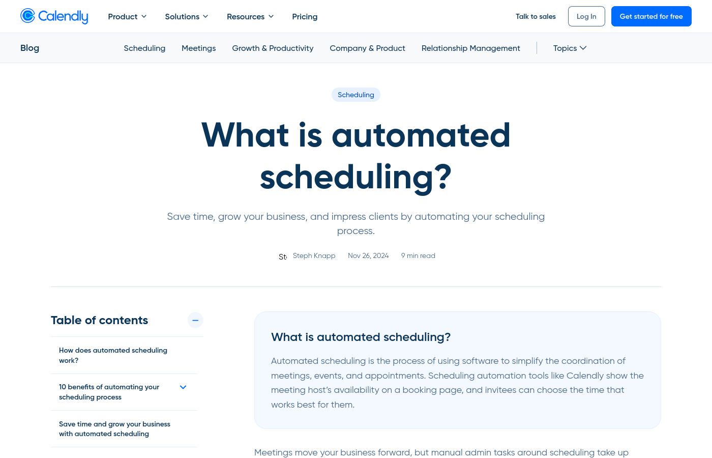 Page Calendly sur la planification automatisée de rendez-vous