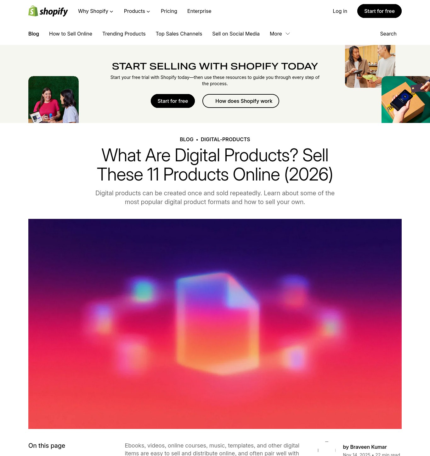 Capture Shopify montrant un guide sur les produits digitaux à vendre en ligne pour créer un revenu internet mesurable