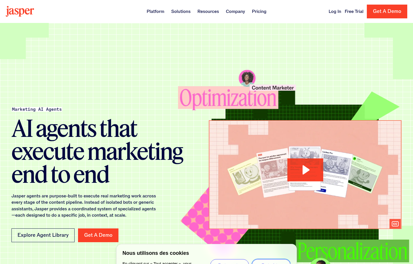 Page Jasper liée à la rédaction marketing assistée pour descriptions produit