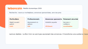 Le Bon Coin modèle économique 2026 : annonces, pros, options de visibilité et paiement sécurisé