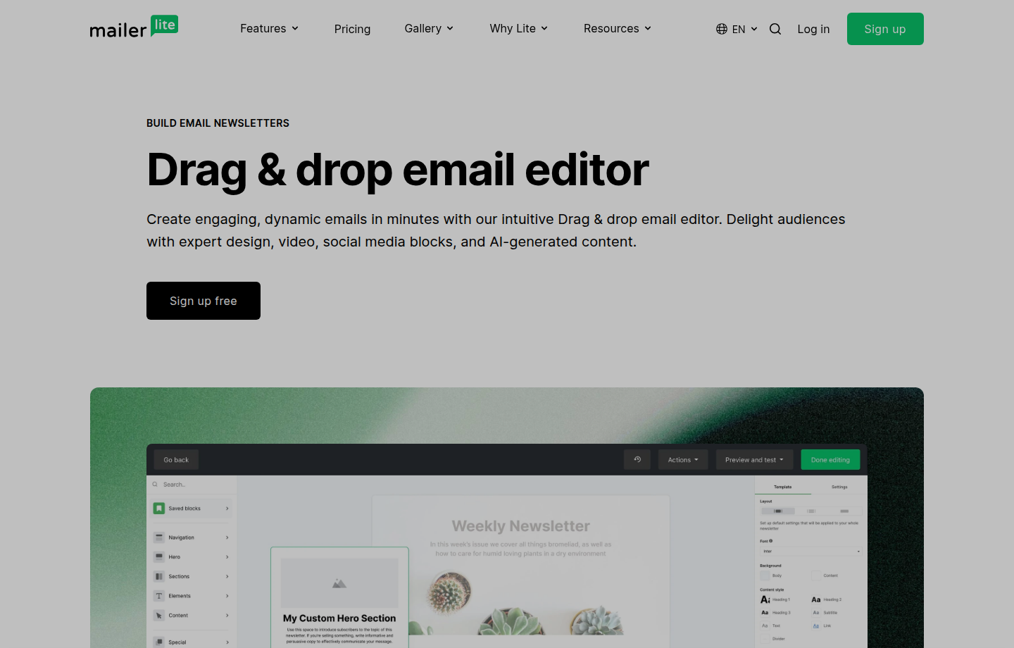Éditeur MailerLite pour concevoir une newsletter claire et professionnelle