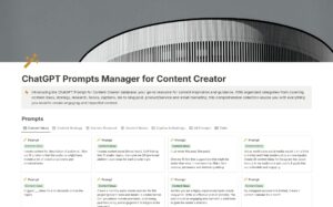 Tableau Notion de gestion de prompts ChatGPT pour créateur de contenu