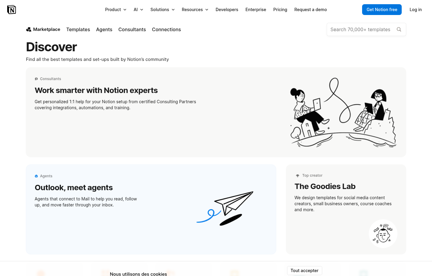 Bibliothèque officielle de templates Notion pour analyser le marché des modèles digitaux