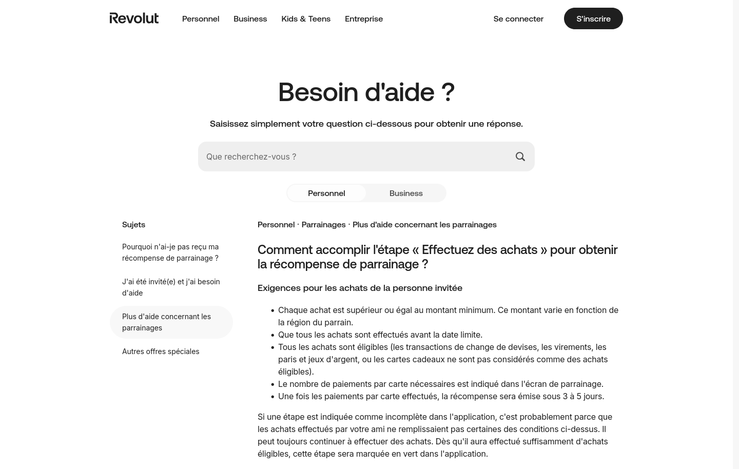 Page officielle Revolut sur l étape effectuer des achats pour valider une récompense de parrainage