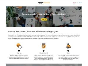 Capture Amazon Associates montrant un programme d affiliation pour recommander des produits et gagner des commissions