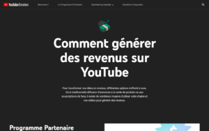 Page YouTube Creators sur la monétisation vidéo, exemple d actif de contenu qui peut générer des revenus avec suivi