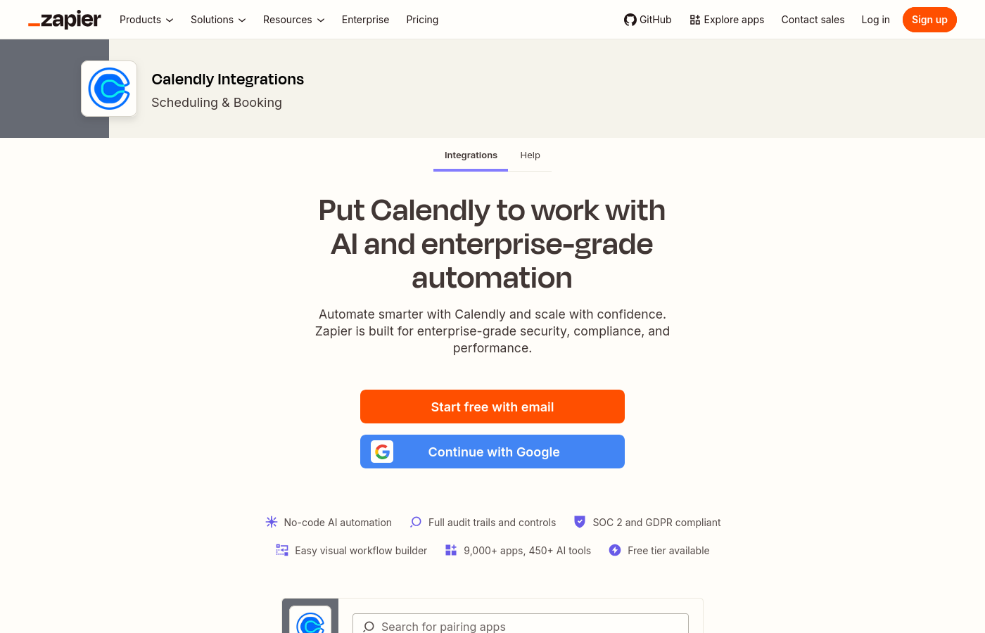 Page Zapier intégrations Calendly pour automatiser rappels et suivi client